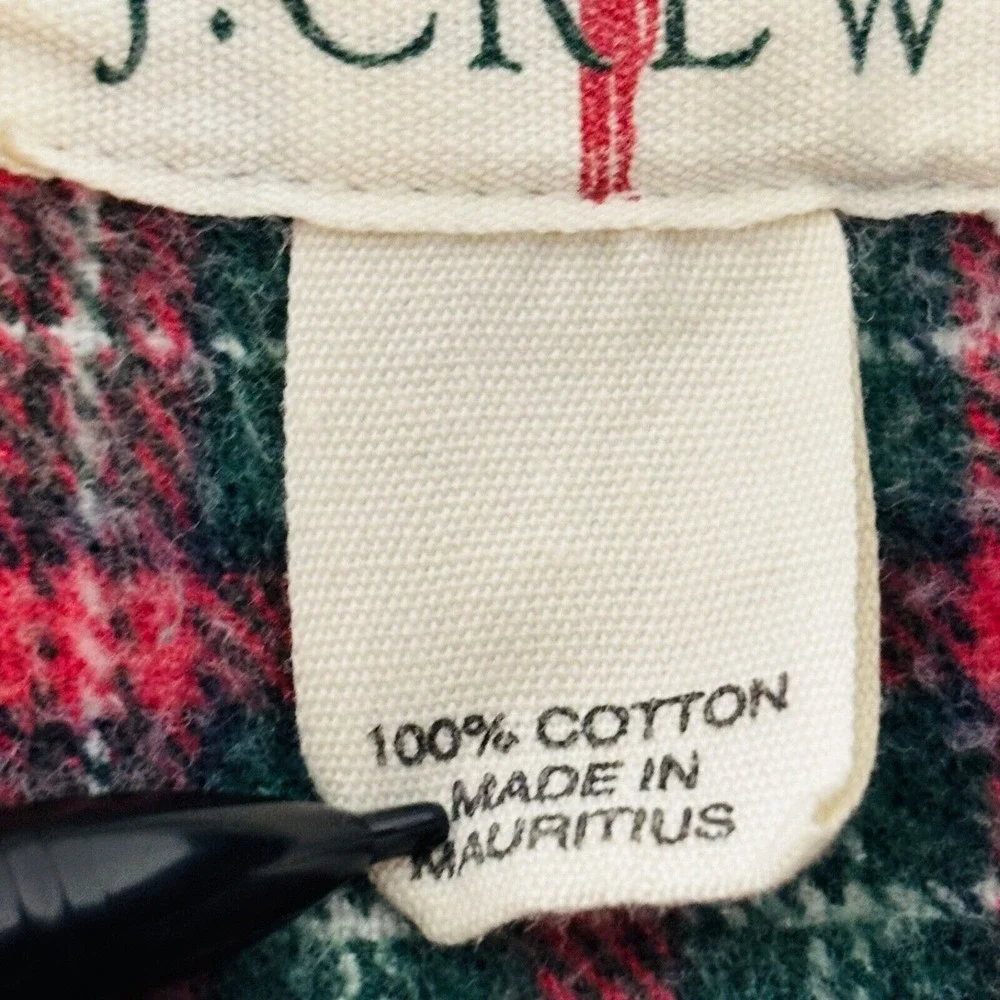 Vintage J.Crew Flannel Shirt Mens XLT Red Green Plaid Long Sleeve Button Oarsman